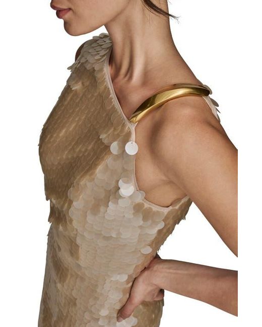 Donna Karan Natural Paillette Sequin Column Gown