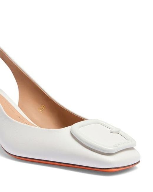 Santoni White Mid-Heel Slingback
