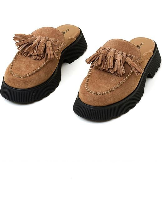 Charlotte Stone Brown Herschel Tasseled Loafer Slide