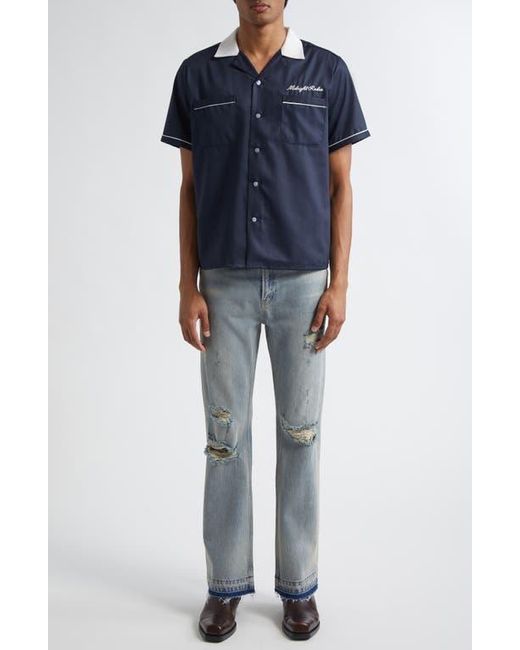MIDNIGHT RODEO Blue Chain Stitch Piped Voile Camp Shirt for men