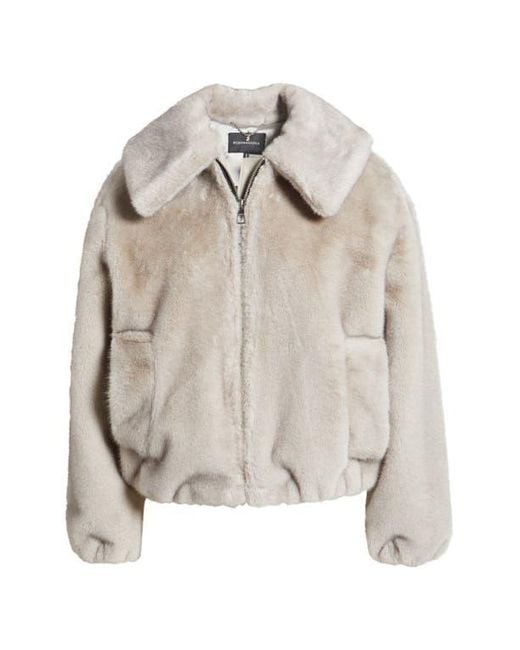 BCBGMAXAZRIA Gray Channel Quilted Faux Fur Jacket