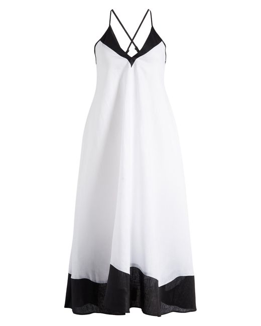 Reiss White Stevie Colorblock Linen Cross Back Midi Dress