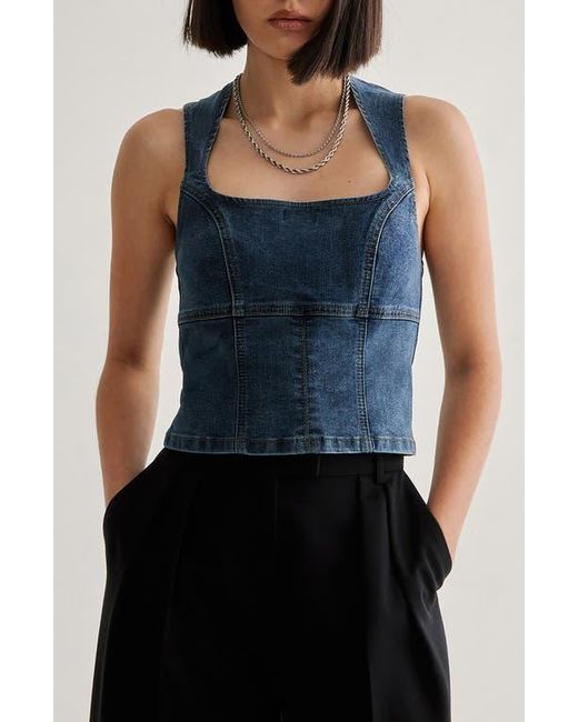 Nasty Gal Blue Lace-Up Back Denim Top