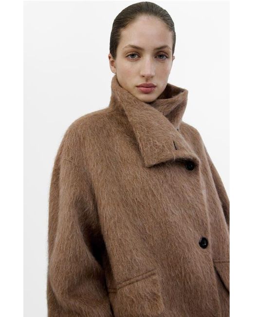 Mango Natural Brushed Funnel Neck Coat