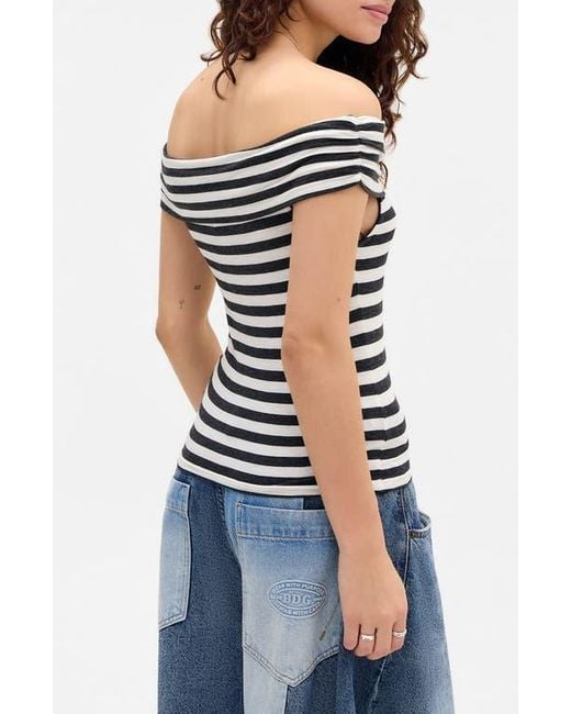 BDG Blue Stripe Off The Shoulder Top