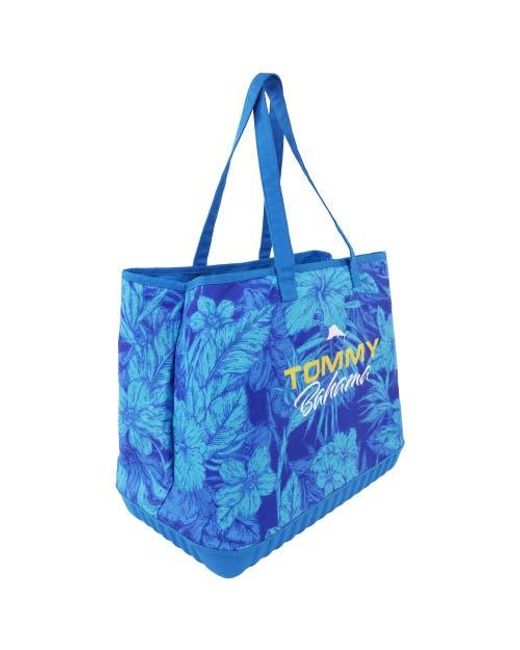 Tommy Bahama Blue Water-Repellent Tote With Pouch Tropical Floral Print
