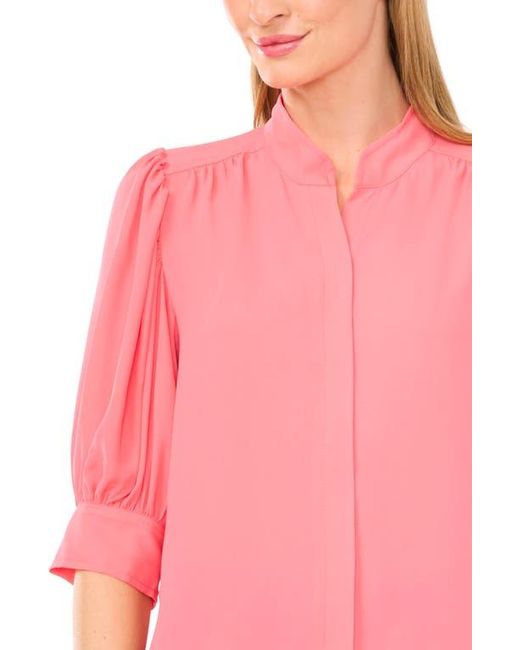 Cece Red Puff Sleeve Button-Up Shirt