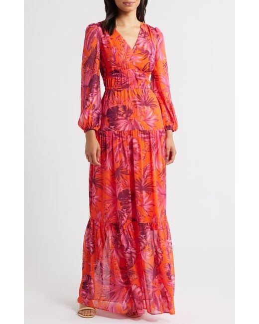 Eliza J V-Neck Long Sleeve Tiered Maxi Dress