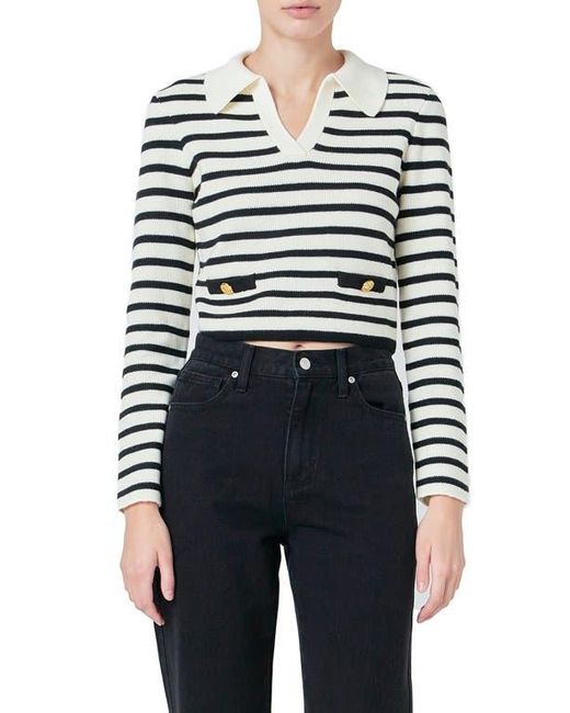 Endless Rose Black Stripe Collared Sweater