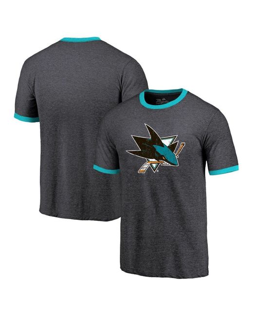 Majestic Threads Gray Heathered Black San Jose Sharks Ringer Contrast Tri-blend T-shirt for men
