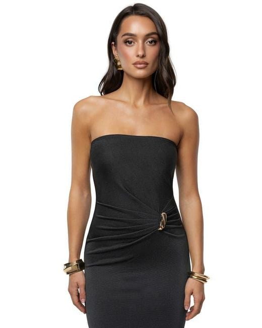 JLUXLABEL Women's Black Celestial Drift Pleated Strapless Maxi Dress