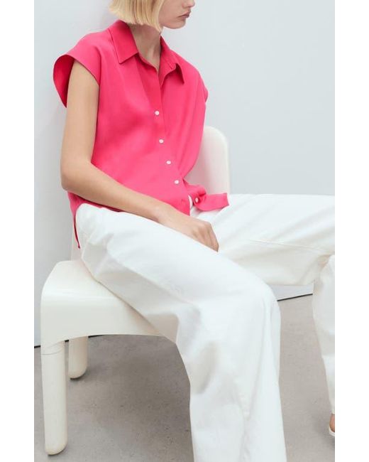 Mango Pink Cap Sleeve Button-Up Shirt