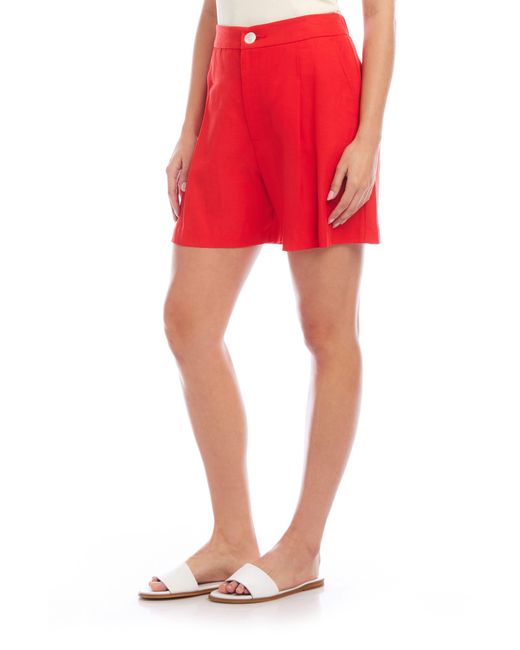 Karen Kane Red Pleated High Waist Shorts