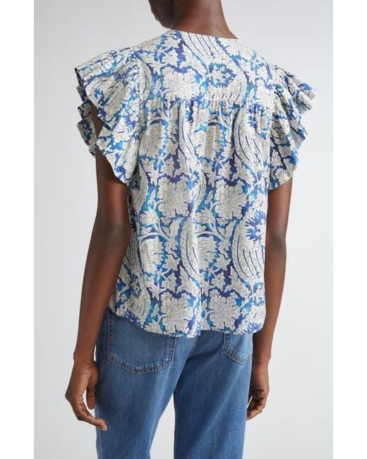 Ulla Johnson Blue Sienna Flutter Sleeve Top