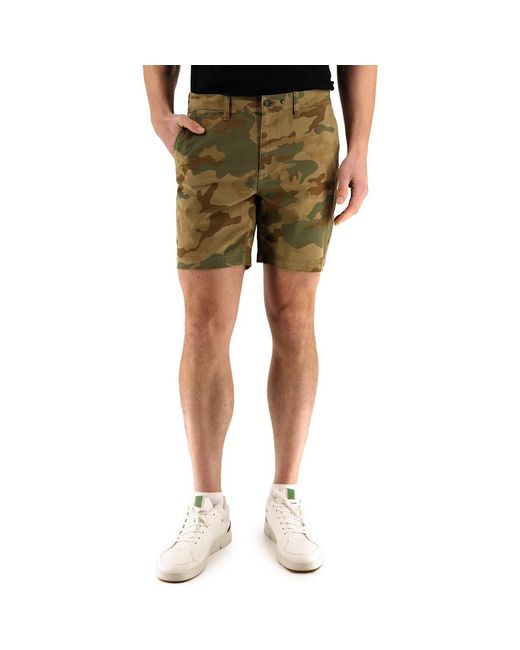 DEVIL-DOG DUNGAREES Green Camo Print 7-Inch Performance Stretch Chino Shorts for men