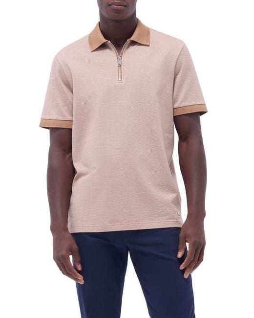 Bugatchi Blue Contrast Trim Zip Polo for men