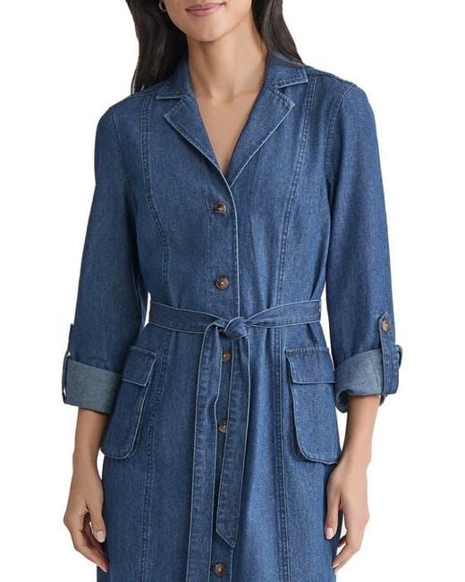 Jones New York Blue Long Sleeve Cotton Denim Midi Shirtdress