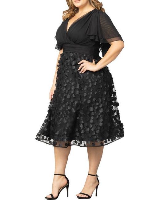 Kiyonna Black Pretty Petals Flutter Sleeve Cocktail Dress