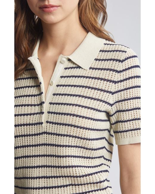 Rag & Bone White Viola Stripe Cotton Blend Polo Sweater