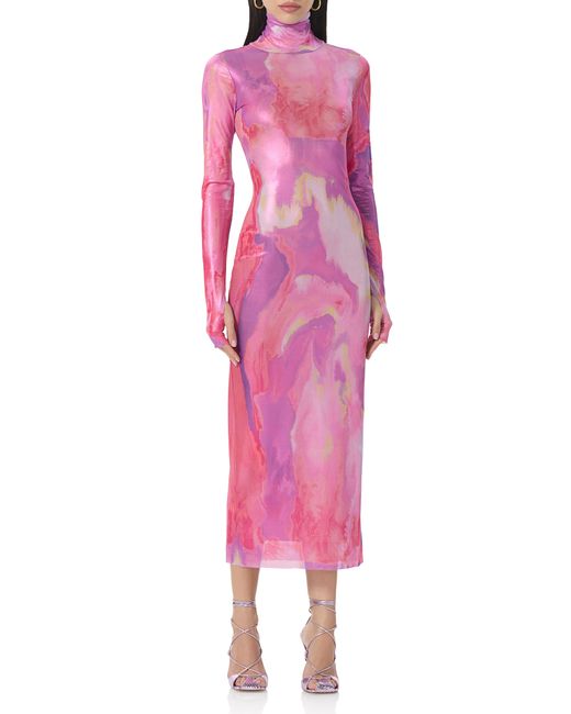 AFRM Pink Shailene Foil Long Sleeve Dress