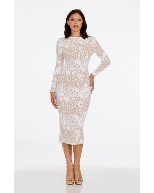 Dress the Population Natural Emery Sequin Long Sleeve Body-con Midi Dress