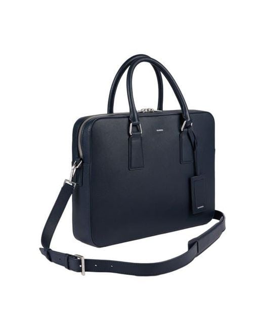 Sandro Blue Large Grained Leather Briefcase for men