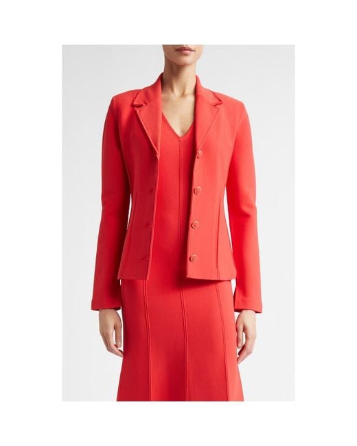 St. John Red Adele Valley Fitted Sweater Jacket
