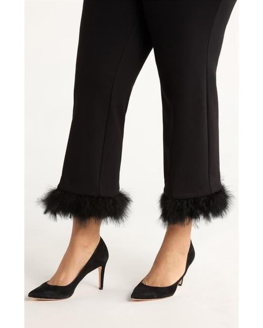 Anne Klein Black Crop Feather Trim Pull-On Pants