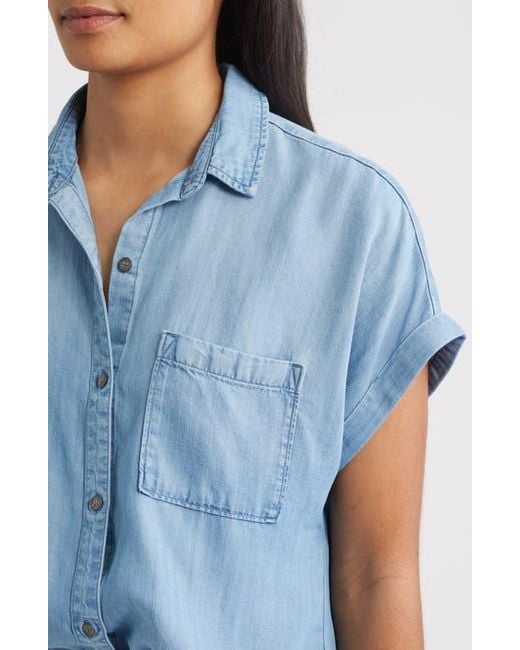Bella Dahl Blue Washed Chambray Short Sleeve Button-Up Shirt