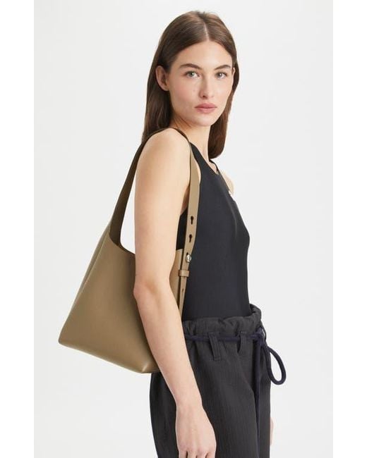 Tory Burch Small Romy Pebble Leather Hobo Bag in Brown | Lyst