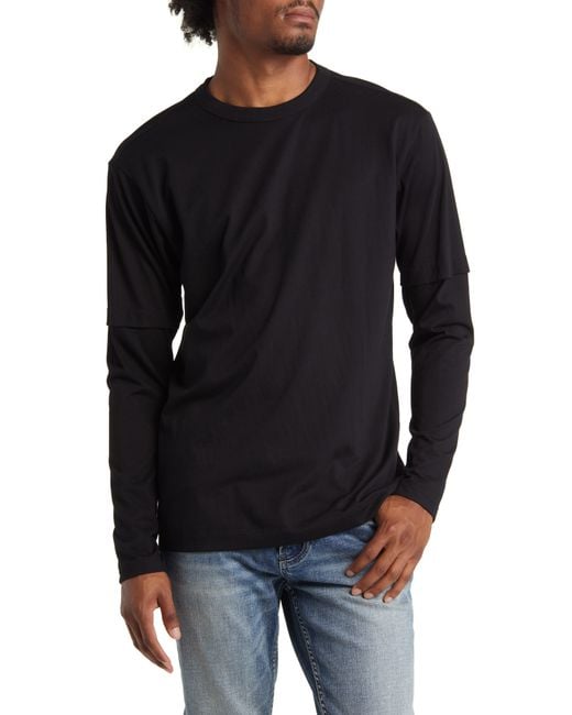 BP. Black Layer Long Sleeve Cotton Blend T-shirt for men