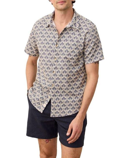 Marine Layer Gray Leaf Print Short Sleeve Stretch Cotton Selvage Button-Up Shirt for men