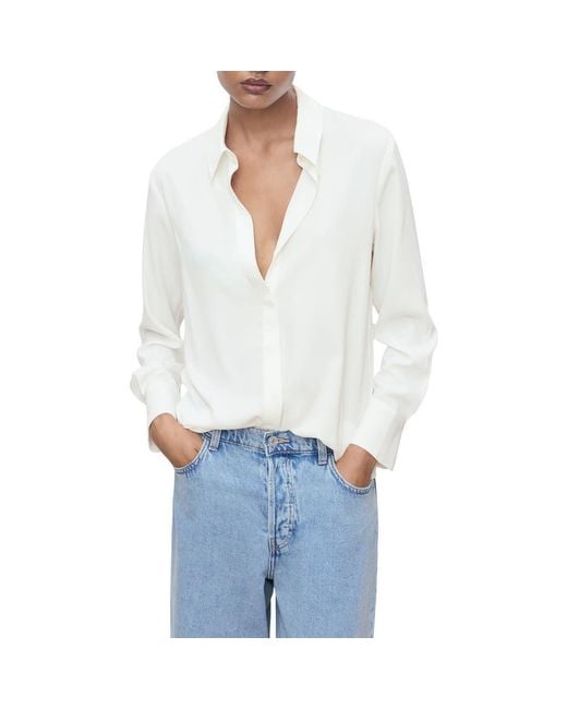 Mango White Print Button-Up Shirt