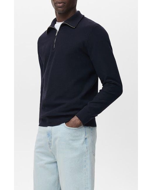 Mango Blue Half Zip Piqué Sweater for men
