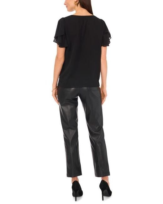 Vince Camuto Black V-Neck Tulip Sleeve Chiffon Top