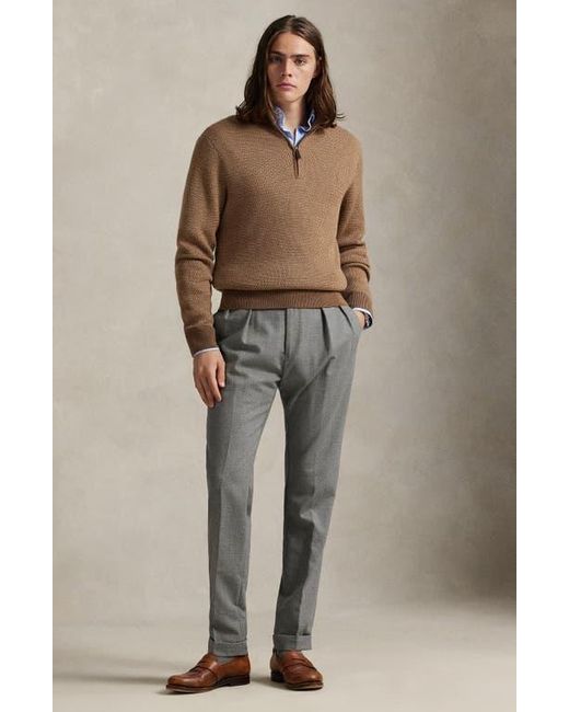 Polo Ralph Lauren Brown Textured Wool Quarter Zip Sweater for men