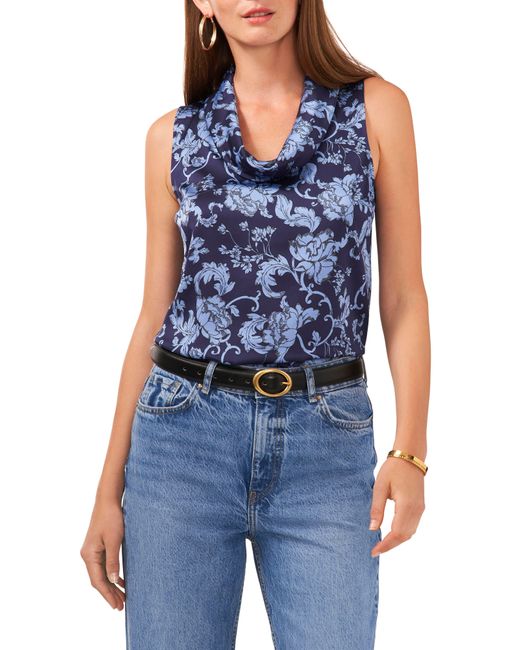 Vince Camuto Blue Floral Sleeveless Cowl Neck Top