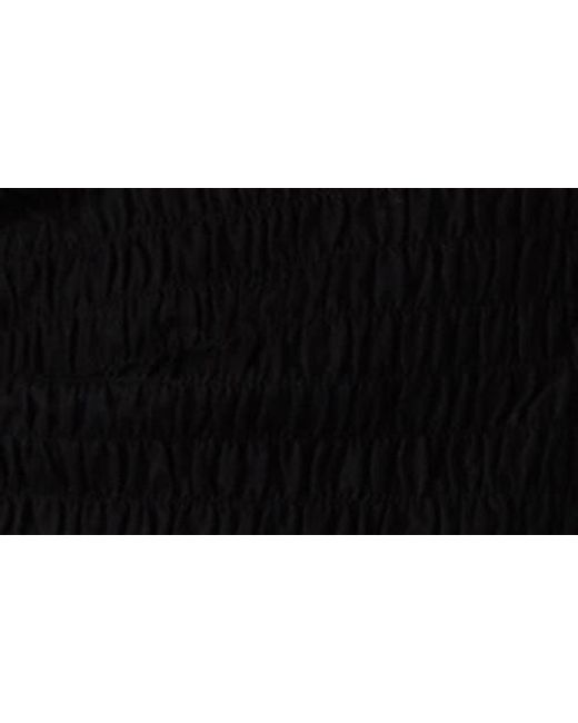 Steve Madden Black Cecilie Smocked Ruffle Cotton Sleeve Top
