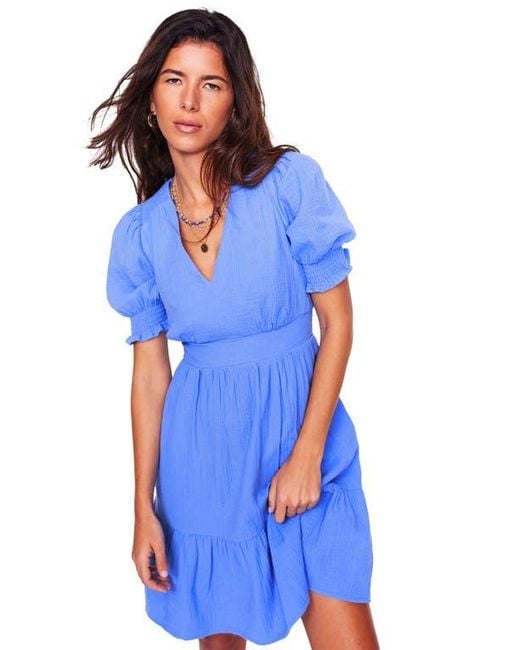 Boden Blue Anna Double Cloth Puff Sleeve Dress