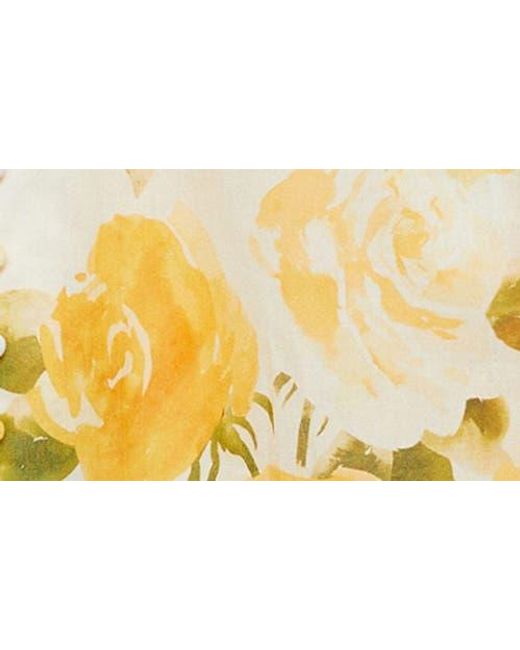 Mango Yellow Floral Tie Neck Button-Up Top