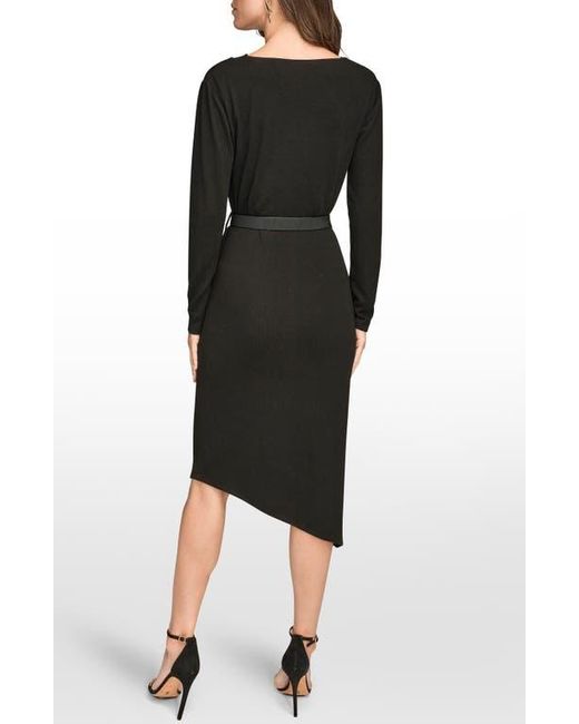 Donna Karan Black Long Sleeve Cowl Neck Sheath Dress