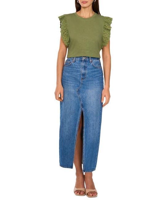 Two By Vince Camuto Green Ruffle Eyelet Tank Top