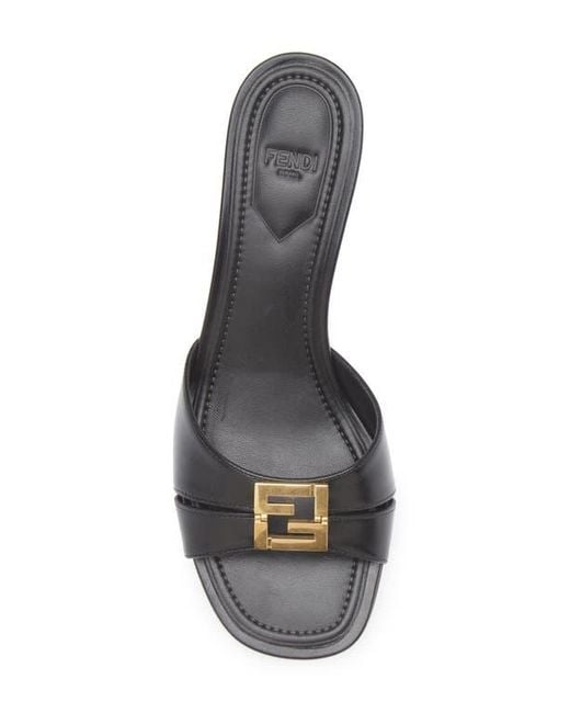 Fendi Gray Ffold Kitten Heel Slide Sandal