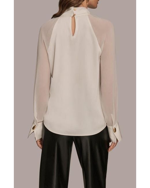 Donna Karan Natural Pleated Sheer Sleeve Top