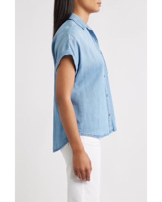 Bella Dahl Blue Washed Chambray Short Sleeve Button-Up Shirt