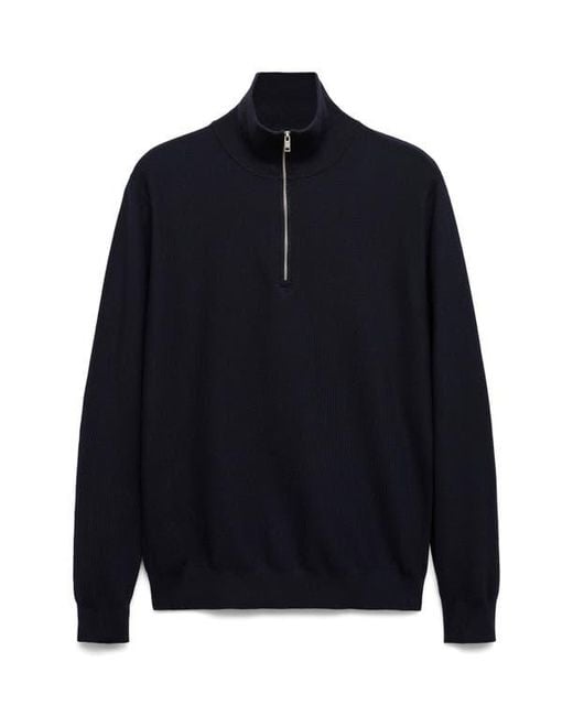 Mango Blue Half Zip Piqué Sweater for men