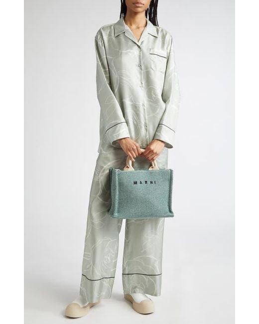 Marni Gray Rose Print Silk Pajama Pants