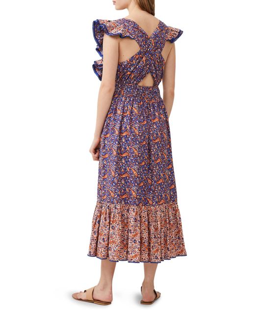 French Connection Purple Anathia Blaire Mixed Print Cotton Blend Dress