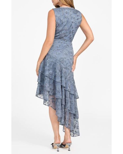 Guess Loren Floral Embroidered Sleeveless Tiered Asymmetric Dress in Blue |  Lyst