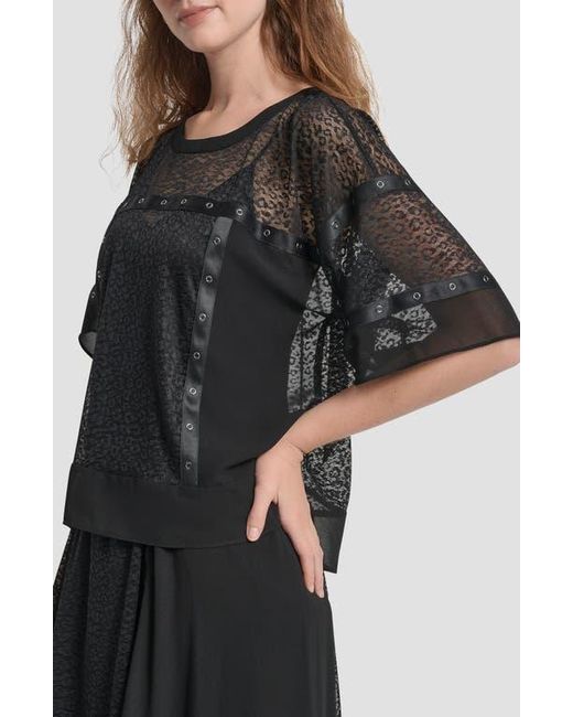 DKNY Black Flowy Leopard Mesh Boxy Top